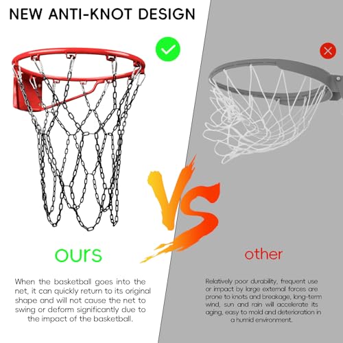 Basketball Net Heavy Duty Replacement,Carbon Steel Chain Basketball net, Anti-Rust Use Indoor Outdoor Standard 12 Loops Hoop - color: Black