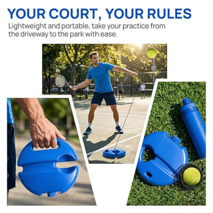 Tennis Ball Training Baseboard – Improve Your Skills & Perfect Your Swing, Solo Tennis Trainer Rebound Ball with 3 Balls, Tennis Practice Rebounder with Base for Beginner Adult Home - color: Blue
