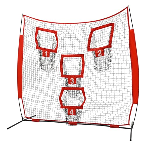 7x7ft Football Throwing Net with 4 Target Pockets – Football Training Net for Accuracy Improvement, Portable Quarterback Practice Equipment for Outdoor Use