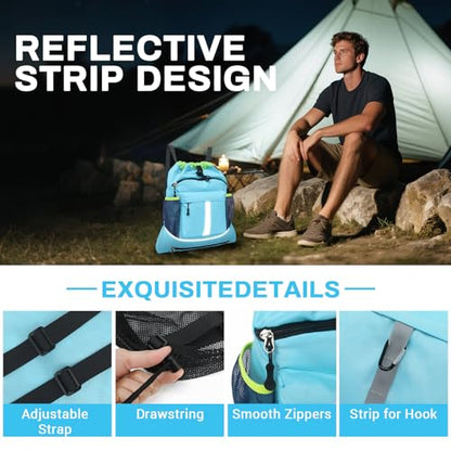 Drawstring Backpack, Waterproof Sandproof Beach Backpack for Sport Gear Small Gym Bag with Hidden Ball Net Pocket and Seperated Wet Pocket Draw String Back Bag for Women Men, Blue - color: Blue