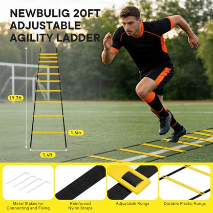 Agility Ladder Speed Training Equipment Set-20ft Ladder,12 Cones, 4 Adjustable Hurdles, Jump Rope, Resistance Parachute| Soccer,Basketball, Football Practice Equipment for Youth, Adults - color: Yellow, size: 17.16"*5.61"*13.21"