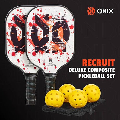 Onix Pickleball Paddle Set with 2 Composite Paddles and 4 Balls — Durable Construction, Stylish Graphics, 90-Day Limited Warranty