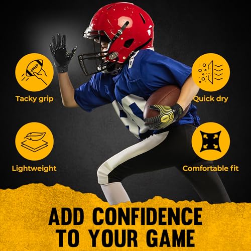 HANDLANDY Youth Football Gloves, Kids Sticky Receiver Gloves,Super Grip Football Glove Best Gift for Boys,Girls - color: Black and Amber, size: X-Small-Youth