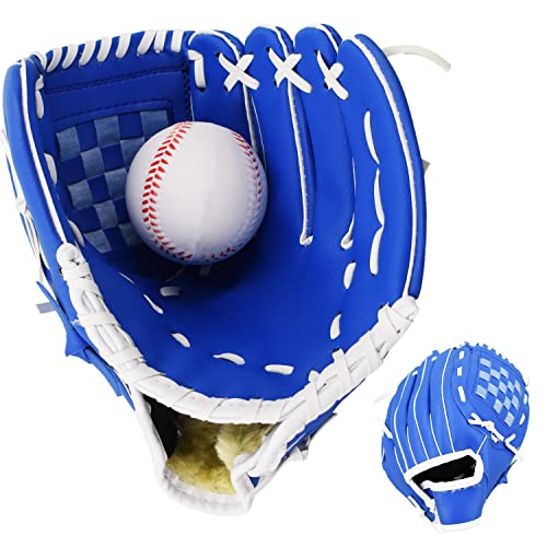 Senston Kids Youth Adult Baseball Glove, 10.5'' Softball Mitt, Left/Right Hand Throw with Ball - color: Blue