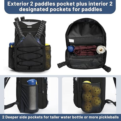 Pickleball Bag - Men's & Women's Pickleball Backpack, Adjustable Sling Bag with Large Capacity/Safety Pocket Ventilated Racket Compartments, Black