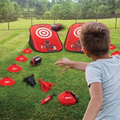 ESPN Youth Football Quarterback Training Equipment, Football Accessories Include Flags, Passing Target, Cones, and Pump, Designed for Outdoor Games