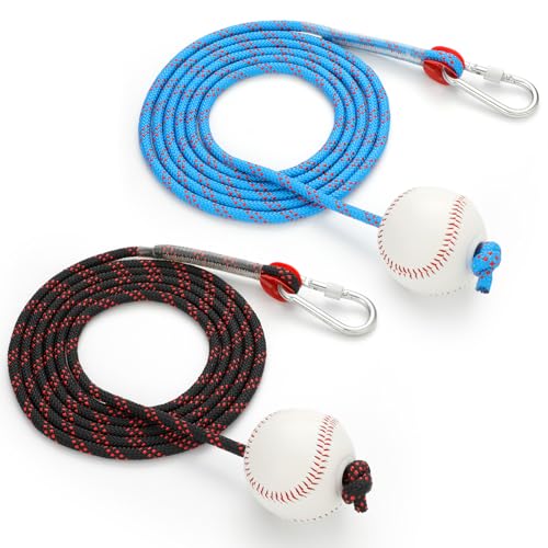Soulchen 2 Pcs Baseball with Rope Softball Batting Swing Trainer Equipment Adjustable Pendulum Ball System with Secure Locking Anchor Practice Baseball Hitting Skills Sports Tool for Youth Adult