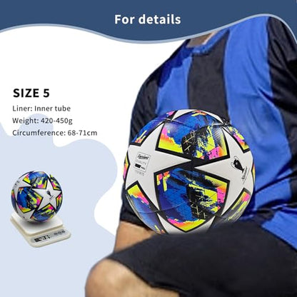 Professional Soccer Ball Size 5, Thermal Bonded Waterproof PU Match-Quality Training Ball with Pump - color: blue, size: size 5