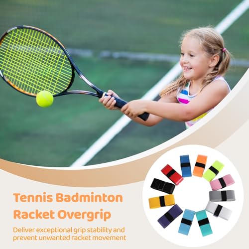 OMISTAR 120 PCS Tennis Racket Overgrips, 12 Colors Badminton Racket Overgrip Bulk, Soft Tennis Racket Grip Tape, Anti-Slip and Absorbent Grip Tape for Pickleball Racquets, Bike Handlebar, Fishing Rod