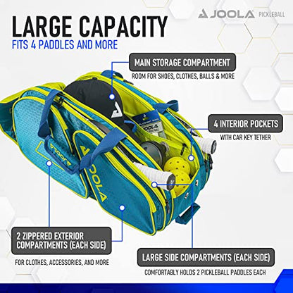 JOOLA Tour Elite Pickleball Bag – Backpack & Duffle Bag for Paddles & Pickleball Accessories – Thermal Insulated Pockets Hold 4+ Paddles - Includes Fence Hook