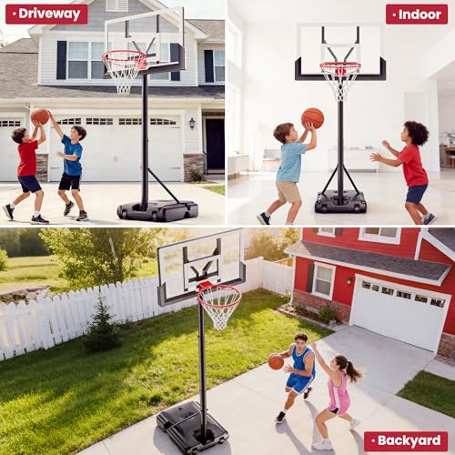 Feelwin Basketball Hoop, Portable Adjustable Height Basketball Goal with Wheels in Driveway, Backyard & Outdoor for Kids Youth and Adults - size: 45in Backboard