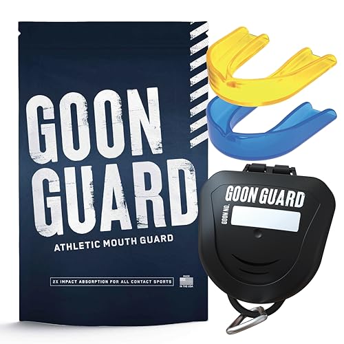 Goon Guard Hockey Mouth Guard Strapless - Hockey Mouth Guard for Youth, Adults, & Braces: 2X The Impact Absorption, Made in The USA, Case Included - color: Blue/Yellow, size: Youth