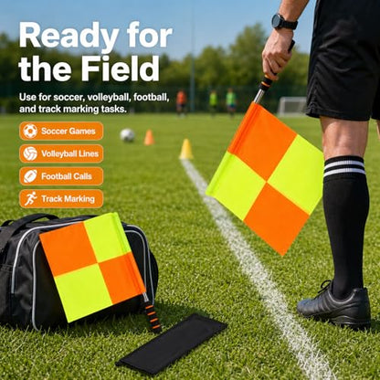 2-Pack Soccer Referee Flags, 14x14 Inches Ideal for linesmen and offside signaling in soccer games, these durable flags offer high visibility. Perfect for matches, training, and referee equipment.