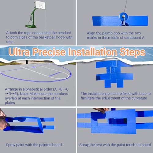Pro Basketball Court Line Stencil Kit for Concrete – Heavy-Duty Plastic, Waterproof & Reusable Marking Template for Driveways or Playgrounds, Easy Setup with 3-Point & Key Lines