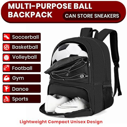Hsmihair Youth Soccer Bag-Soccer Backpack&Backpack for Football Basketball,with Ball Compartment Separate Cleat Package - color: Black