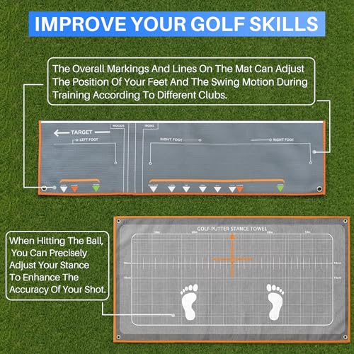 Golf Putting Mat & Golf Stance Training Towel Set, A Golf Putting Practice Aid to Improve Stance and Putting Accuracy - Suitable for Beginners and Golfers Who Need to Improve.