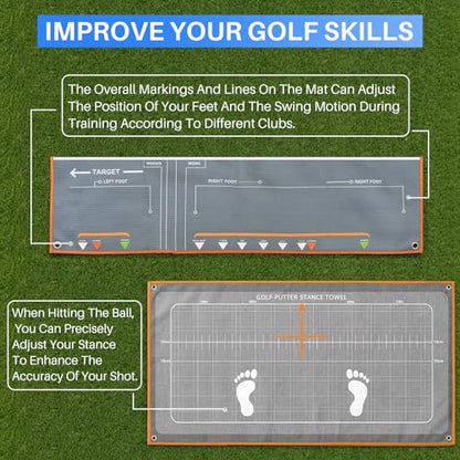 Golf Putting Mat & Golf Stance Training Towel Set, A Golf Putting Practice Aid to Improve Stance and Putting Accuracy - Suitable for Beginners and Golfers Who Need to Improve.
