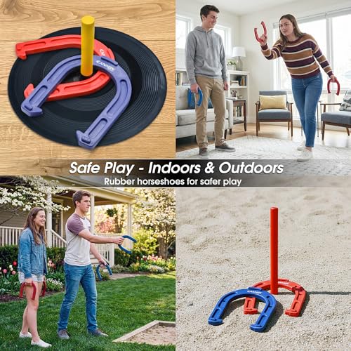 Cannon Sports 13pc Horseshoe Game Set – Portable Indoor/Outdoor Lawn Game with Safe Plastic Horseshoes & Carry Bag – Perfect for Backyard, Tailgates, Camping, and PE Classes