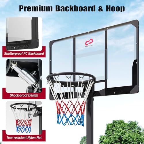 GYMAX Basketball Hoop, 7.54-10ft Adjustable Portable Basketball Goal with Extra Thick Fillable Base, Foldable, Shatterproof PC Backboard, Indoor & Outdoor for Driveway, Backyard, Court, Adults Teens