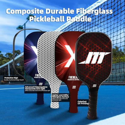 Elongated Pickleball Paddle, Lightweight Pickleball Paddle Set of 4, 4 Fiberglass Paddles & 4 Pickleball Balls & 4 Towel & 4 Grip Tape & Portable Bag, Family & Friends