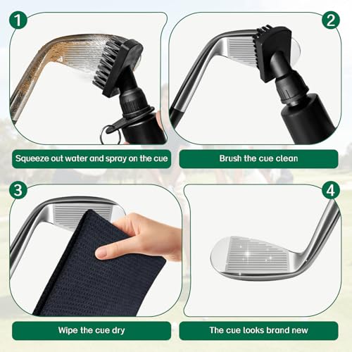 Golf Towel and Golf Club Brush Cleaner Set, 16x16 Inch Premium Microfiber Golf Towel, Golf Club Cleaning Brush with Retractable Clip & Squeeze Water Bottle, Essentials Golf Accessories for Men