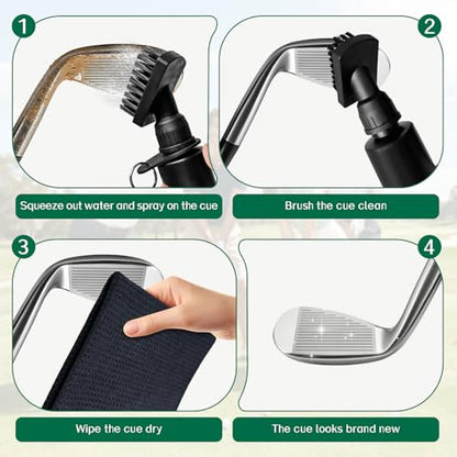 Golf Towel and Golf Club Brush Cleaner Set, 16x16 Inch Premium Microfiber Golf Towel, Golf Club Cleaning Brush with Retractable Clip & Squeeze Water Bottle, Essentials Golf Accessories for Men