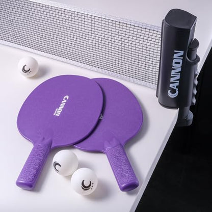 Cannon Sports Table Tennis Set – 2 Unbreakable Paddles, 6 3-Star Balls, Retractable Net & Carry Bag – Clamp-On Portable Ping Pong Net Fits Tables up to 2 Inch Thick, Extends to 6 Feet - color: Purple