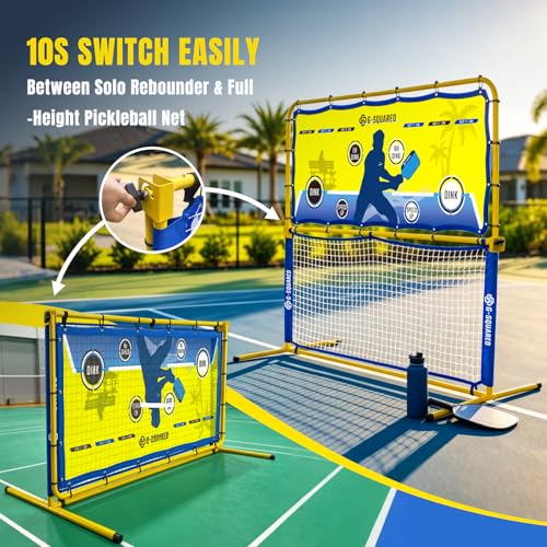 6×6FT 2-in-1 Pickleball Rebounder & Game Net — Portable Pickleball Net, Adjustable Rebounder Training Net, Heavy-Duty Iron Frame, 28KG Tension Ropes (Backyard & Solo Practice) Blue