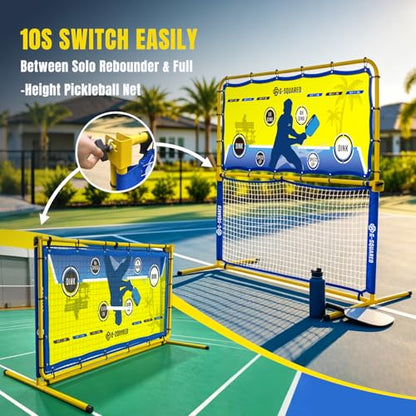 6×6FT 2-in-1 Pickleball Rebounder & Game Net — Portable Pickleball Net, Adjustable Rebounder Training Net, Heavy-Duty Iron Frame, 28KG Tension Ropes (Backyard & Solo Practice) Blue