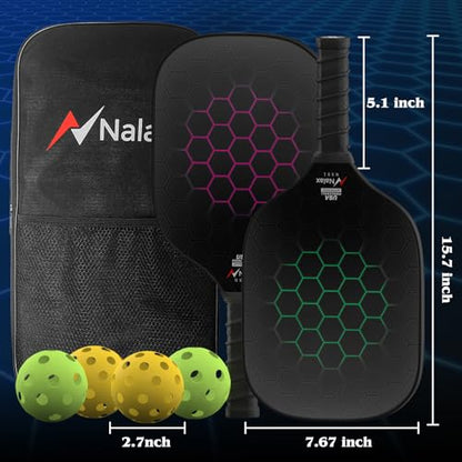 Pickleball Paddles, Nalax Fiberglass Pickleball Paddles Set of 2, USAPA Approved Graphite 16mm Power Polymer Core Pickle Ball Paddle with 4 Pickleball Balls and 1 Bag for Men Women