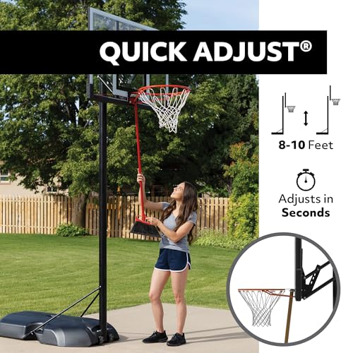 Lifetime Portable Basketball Hoop, 50 Inch Shatterproof Fusion Backboard, Adjustable Height 8-10 Ft, Broomstick Adjust, Base with Wheels, Slam-It Rim