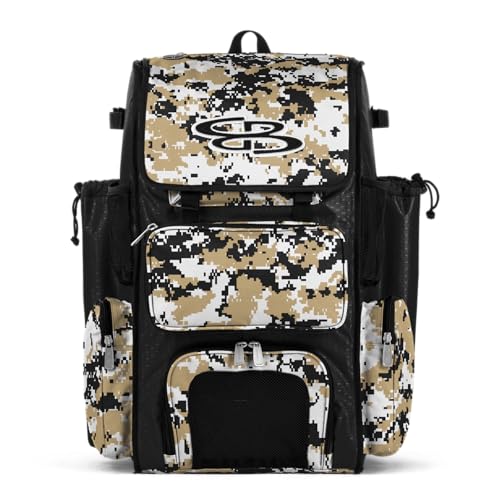 Boombah Superpack Bat Pack - Backpack Version (no wheels) - Holds 4 Bats - Camo Series - Multiple Color Options - color: Black/Vegas Gold