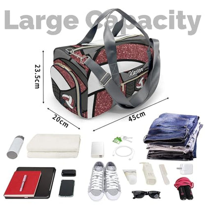 Sport Volleyball Maroon Personalized Sport Duffel Bag Custom Name Travel Gymnastics Sports Gym Dance Training Weekend Bag for Women Men