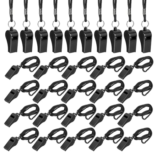 Whistles with Lanyard, Training Sports -Fitting for (Coaches/Referee/Outsides/Team Events) - color: Black