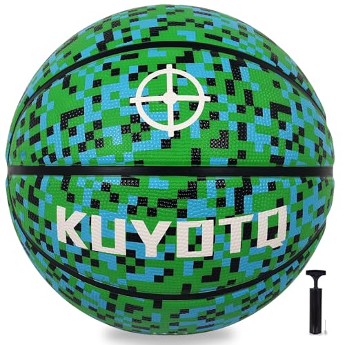 KUYOTQ Kids Youth Adult Size 3/4/5/6/7 (22/25.5/27.5/28.5/29.5") Basketball Premium Rubber or Faux Leather Basketball Indoor Outdoor Basketball for Boys Girls Womens Mens Basketball Gifts (Deflated) - color: Green Mosaic Thickened Rubber, size: Size 5 Kid