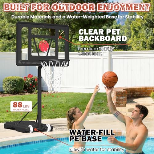 32“x23” Pool Basketball Hoop, 3.1FT-4.1FT Height Adjustable Poolside Basketball Hoop,Include Air Pump,Basketball, Made for Teens, Adults, Black - color: Black, size: 3.1-4.1FT