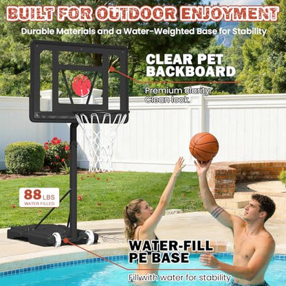 32“x23” Pool Basketball Hoop, 3.1FT-4.1FT Height Adjustable Poolside Basketball Hoop,Include Air Pump,Basketball, Made for Teens, Adults, Black - color: Black, size: 3.1-4.1FT