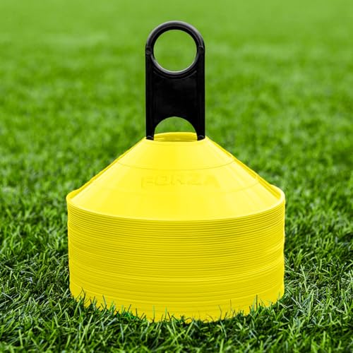 FORZA Multi-Sport Training Marker Cones | Pack of 50 or 1000 Soccer Cones in 8 Vibrant Colors - Durable Construction, Portability and Convenient Storage with Holder - color: Yellow, size: Pack of 50