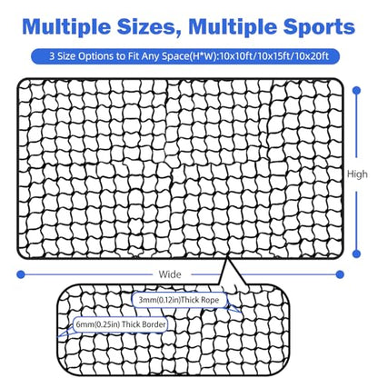 Golf Practice Net with Pre-Assembled Hanging System, 10x10/ 10x15/ 10x20ft Golf Netting for Garage, Self-Locking Pulley & 3/16" PVC Coated Cable, Easy Tension Setup, DIY Sports Netting