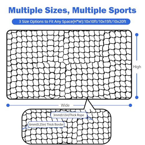 Golf Practice Net with Pre-Assembled Hanging System, 10x10/ 10x15/ 10x20ft Golf Netting for Garage, Self-Locking Pulley & 3/16" PVC Coated Cable, Easy Tension Setup, DIY Sports Netting - size: 10x15 FT