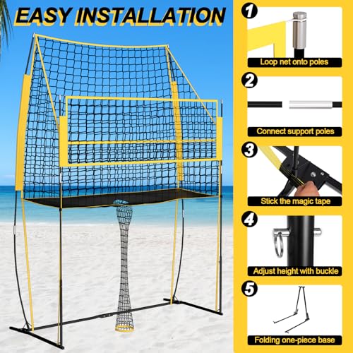 Volleyball Training Net, Portable Adjustable Trainer for Serving Spiking & Setting – 3-in-1 Height Settings for Kids Teens & Adults, Sturdy Steel Frame for Backyard Beach Gym Indoor/Outdoor Practice