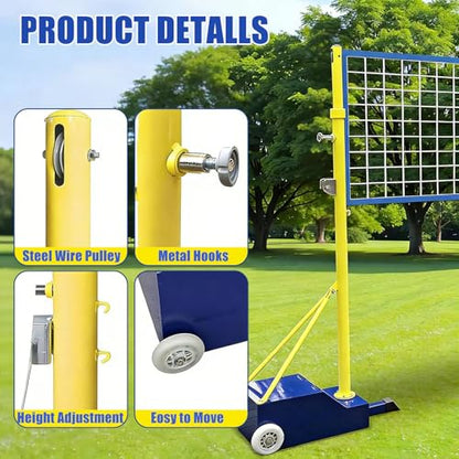 Adjustable Volleyball Poles with Net - Heavy Duty Indoor & Outdoor, 4 Heights (5ft-6.8ft) for Backyard Fun, Perfect for Adults & Kids, Durable Banton Net Set