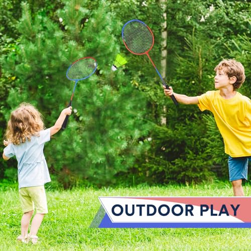 12 Pack Badminton Rackets Set Including Badminton Racquets, Nylon Shuttlecocks and Carry Bag for Outdoor Backyard Games Beginners - color: Red-Blue