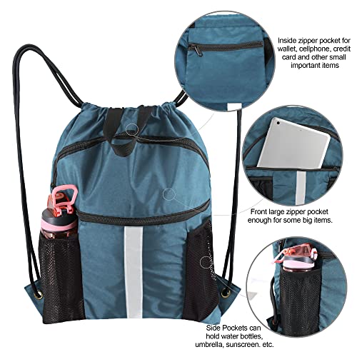 BeeGreen Drawstring Backpack Bag with Shoe Compartment, X-Large Black Gym Sports String Cinch Backpack - color: Haze Blue