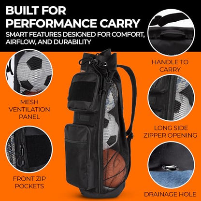 Fitdom 47L Heavy Duty Mesh Equipment Ball Bag w/Adjustable Padded Sling Shoulder Strap Design for Coach. 3 Different Size Compartments. Perfect for Soccer Football Volleyball Basketball & Water Sports