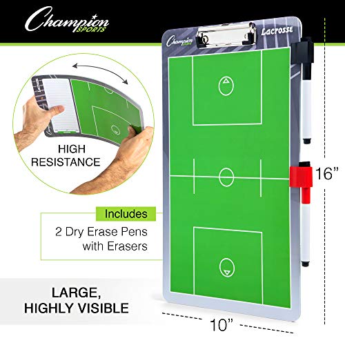 Champion Sports Large & XL Dry Erase Board For Coaching - Whiteboards for Strategizing, Techniques, Plays - 2-Sided Boards with Front Side Full Field - Backside Half Field and Lineup - color: Lacrosse, style: Standard Coaches Board