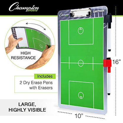 Champion Sports Large & XL Dry Erase Board For Coaching - Whiteboards for Strategizing, Techniques, Plays - 2-Sided Boards with Front Side Full Field - Backside Half Field and Lineup - color: Lacrosse, style: Standard Coaches Board