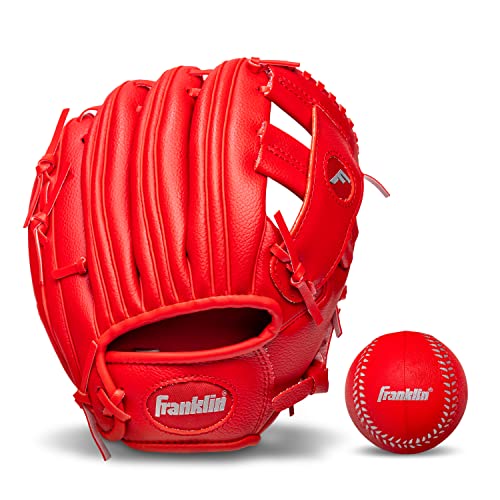 Franklin Sports Kids Baseball Gloves - RTP Youth Teeball Glove + Ball Set - Boys + Girls Teeball Mitt - 9.5" - color: Red