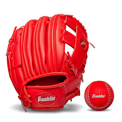 Franklin Sports Kids Baseball Gloves - RTP Youth Teeball Glove + Ball Set - Boys + Girls Teeball Mitt - 9.5" - color: Red