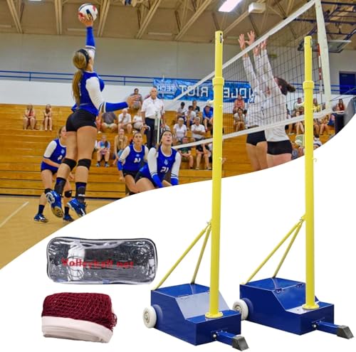 5ft-6.8ft Adjustable Volleyball & Badminton Poles with Nets - Portable Outdoor Sports Set for Backyard, Lawn, School Gymnasium - Perfect for Family Fun & Fitness